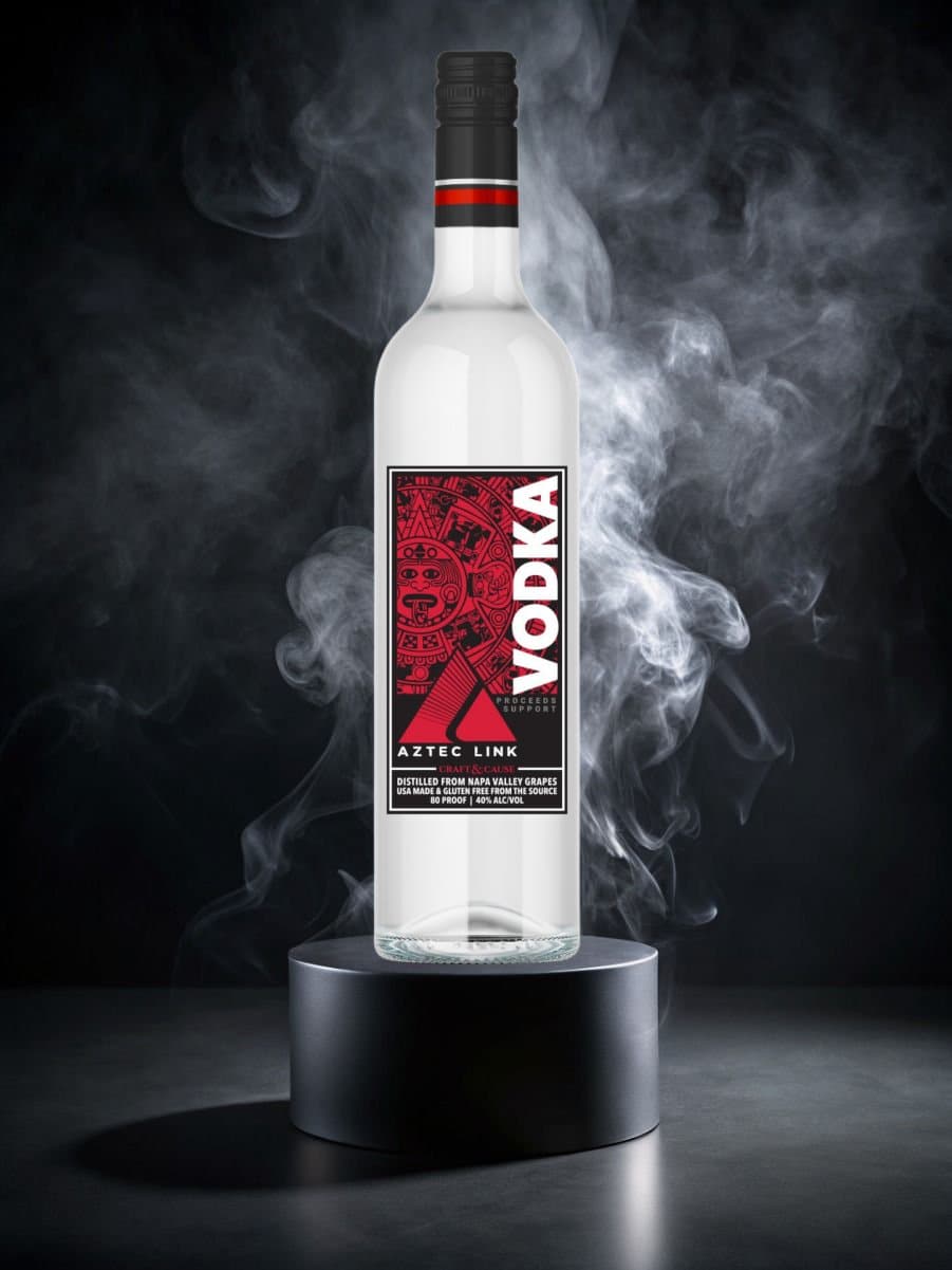 Aztec Link Vodka bottle display with smoke